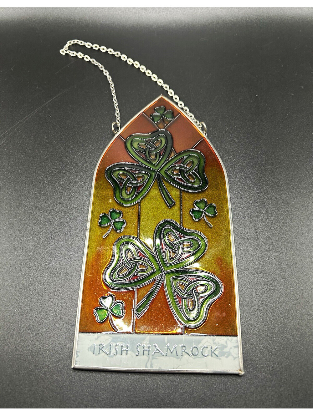 Vintage Stained Glass Irish Shamrock Suncatcher Window Hanger 1990’s